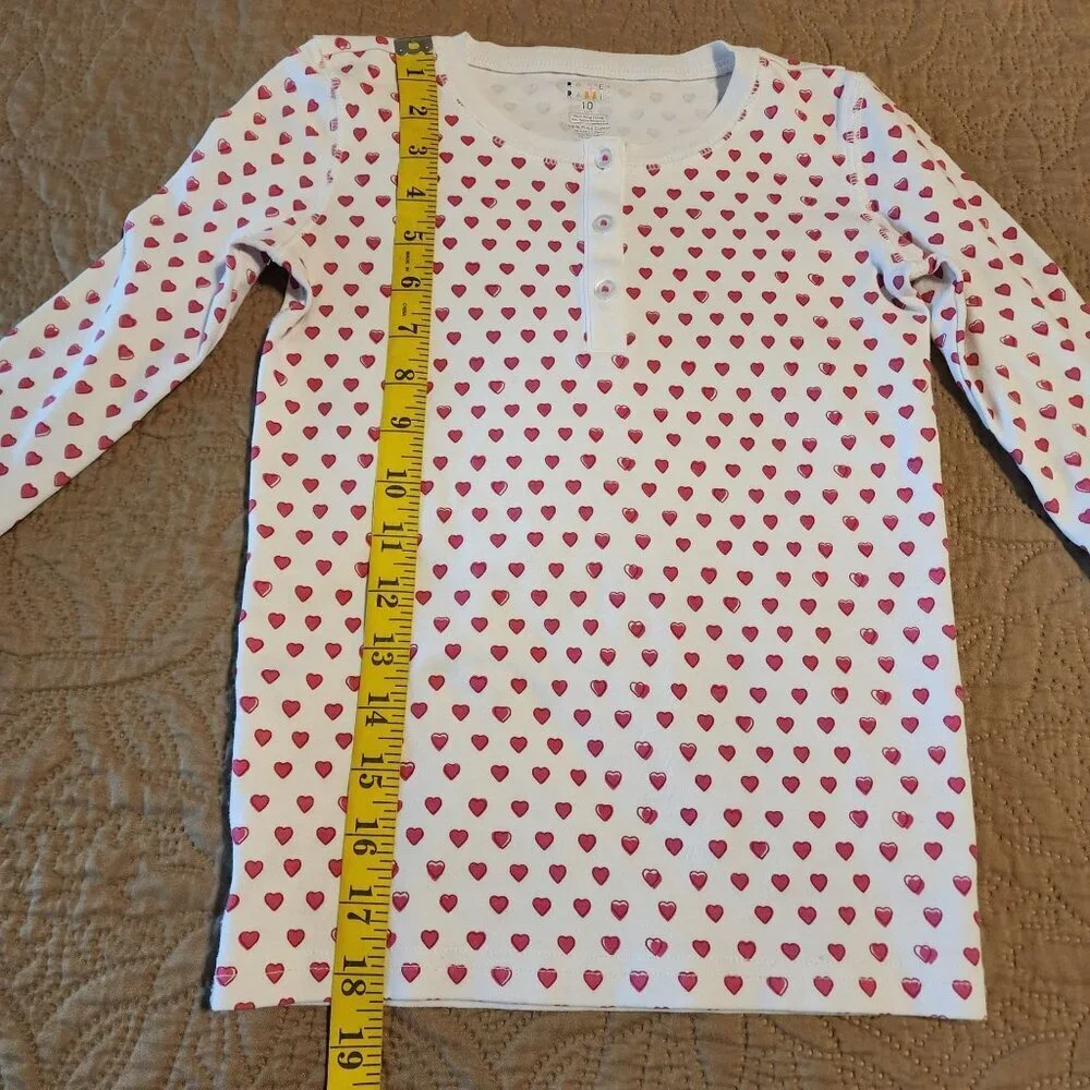Roller Rabbit girls sz 10 Henley pajama top white with hearts